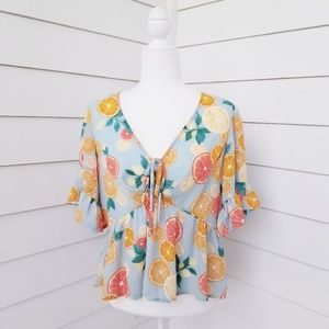 June & Hudson Lemons Bell Sleeve Semi Sheer Top M